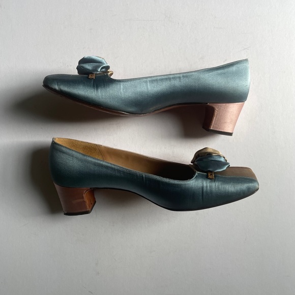 Vintage Joseph Magnin 1960s Silk Evening Bow Pumps Shoes Pink Size 7.5 - Picture 9 of 11